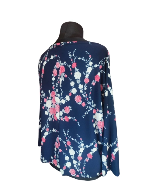 Granatowa bluzka z rękawem 3/4 kimono - kolorowe róże